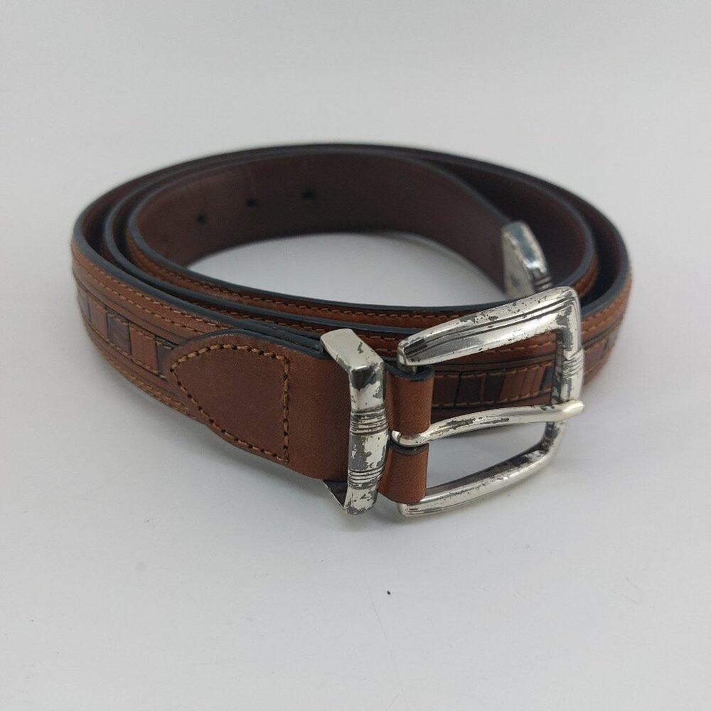 Vintage PGA Tour Men's Vintage Brown Top Grain Leather Belt silver Buckle 38